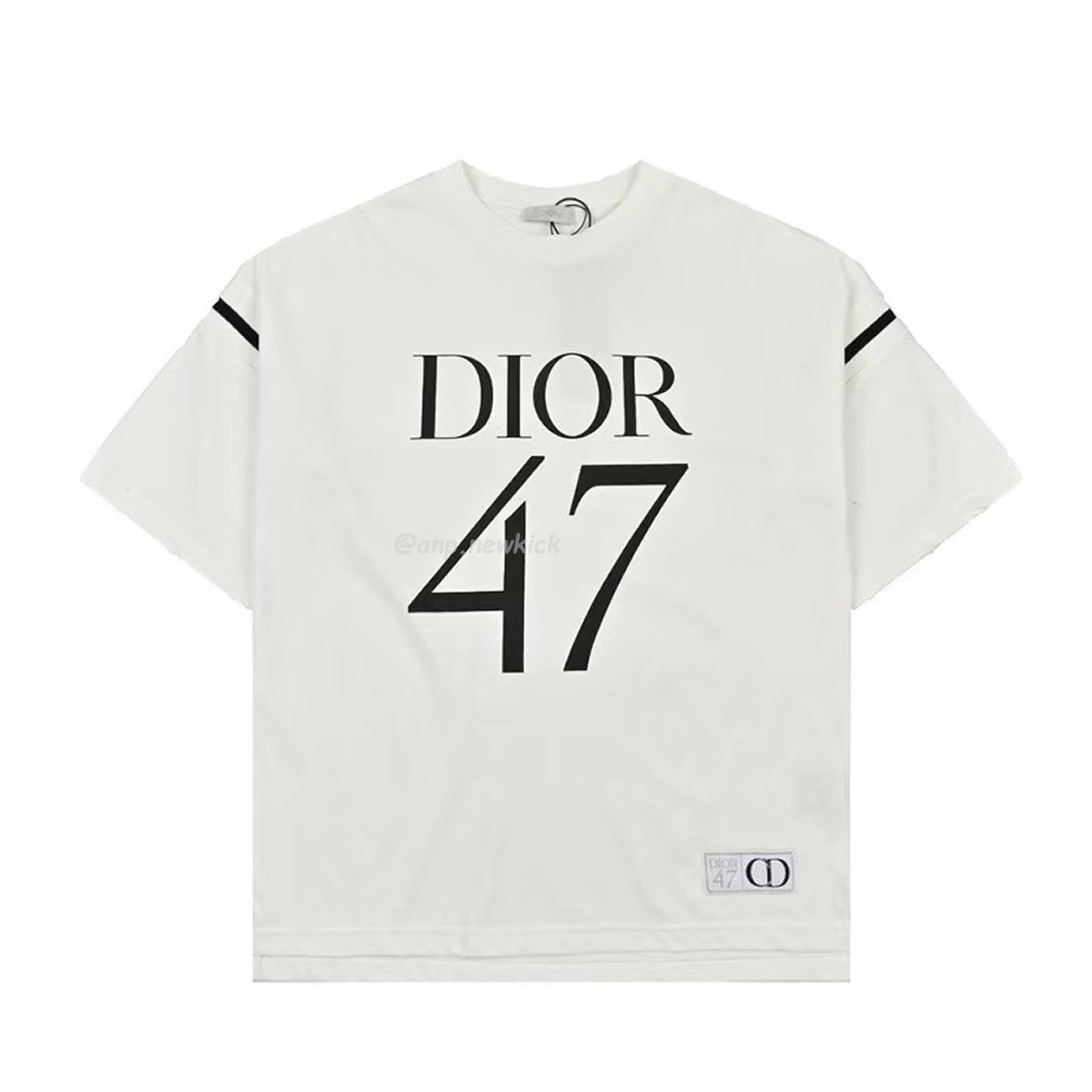 Dior Wide Body Bamboo Pure Cotton Plain Weave Fabric T Shirt White Navy (8) - newkick.vip